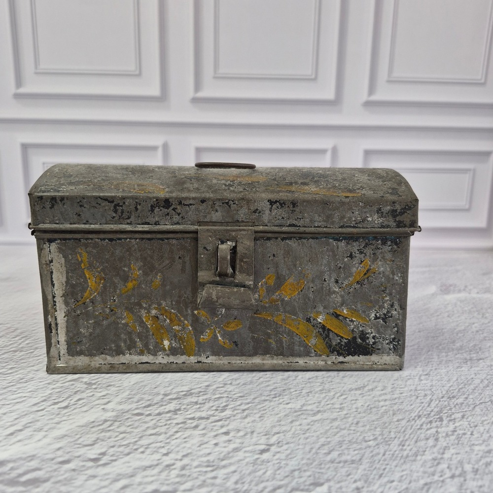 antique Tin Dome Top Small Document Toleware Stencil Early 18th 19th 7X4